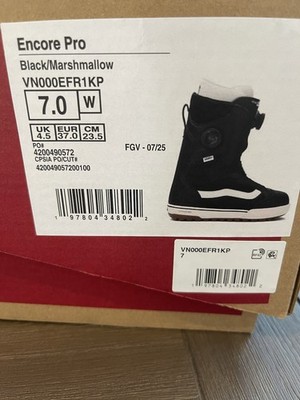 VANS Encore Pro Snowboard Boots Black Marshmallow 7.0 W BOA Moldable Liner