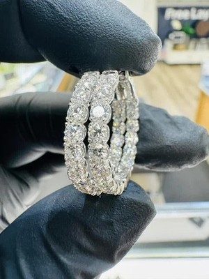 Huggie-Creolen 3,00 kt Rundschliff Lab Created Diamant 14 K Weißgold vergoldet