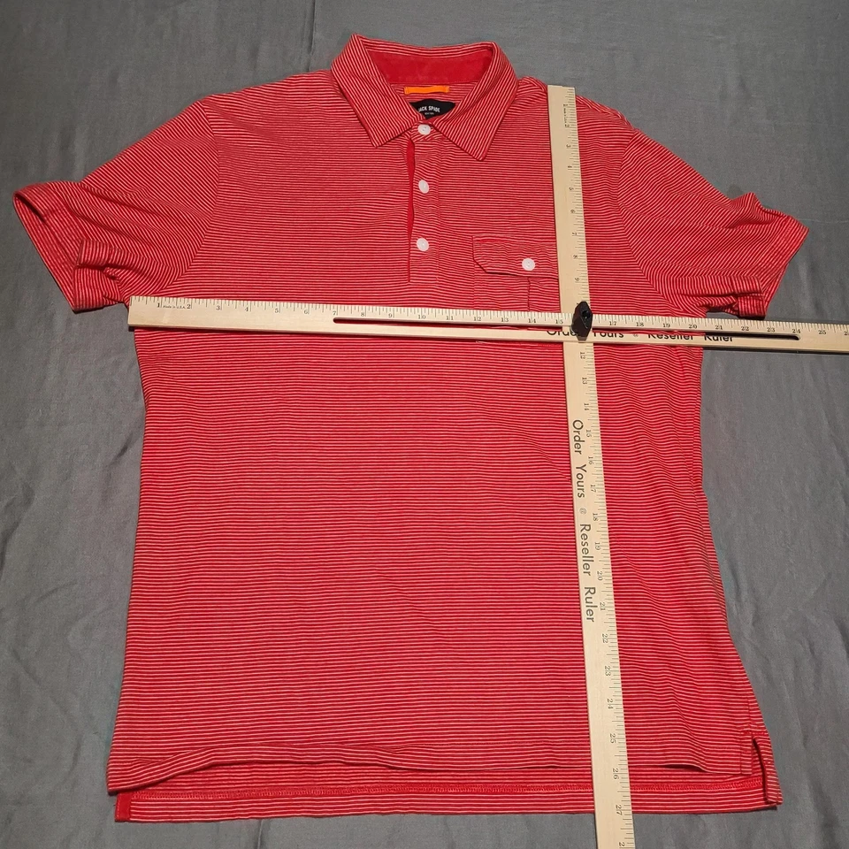 Jack Spade Polo Shirt Mens Medium Red Striped Short Sleeve Cotton Pocket Classic - Image 2 of 4