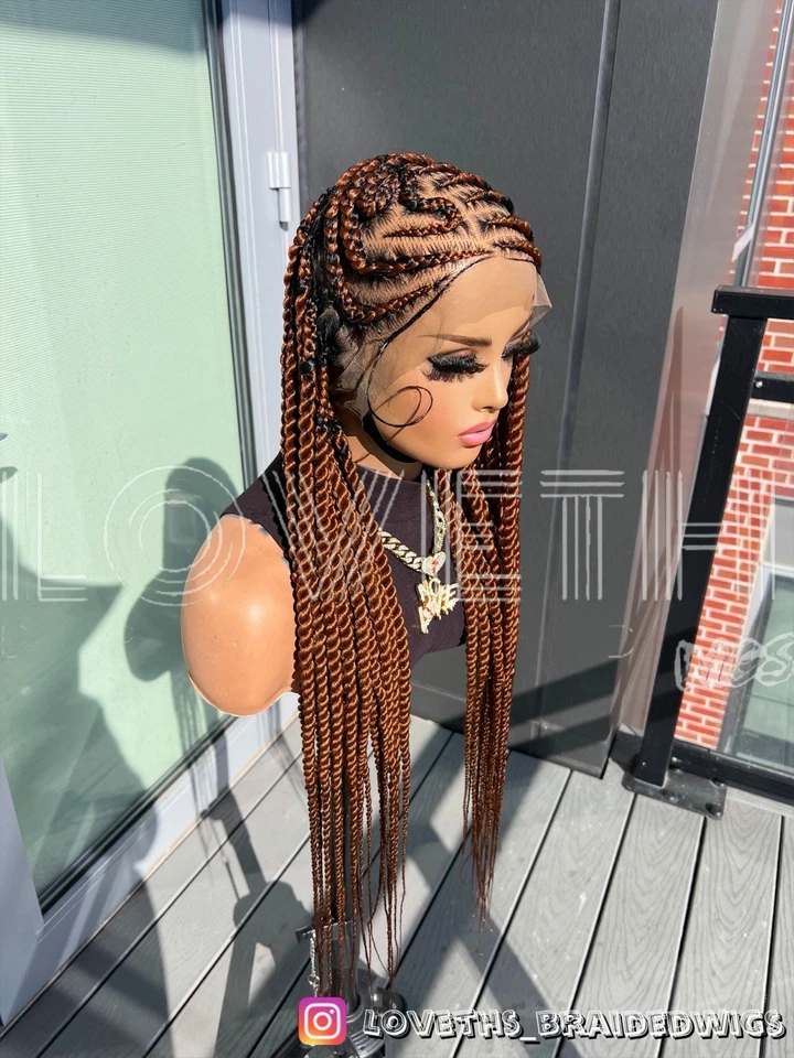 Доставка на следующий день (2 дня доставки) Cornrow полный кружевной плетеный парик, черная коса без узлов - Изображение 2 из 4