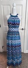 Eliza J Halter Maxi Dress Womens 4 Blue Ikat Floral Resort Vacation Cruise