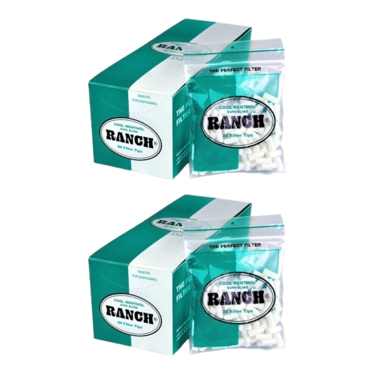 Ranch Cool Menthol Supa Slim Green Cigarette Filters 24 x 80, 1920 Filter  Tips