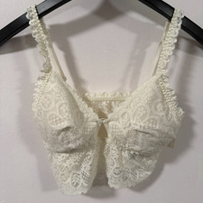 Aerie Show Off White Sexy Lace Long Line Padded Bralette Bra Size S