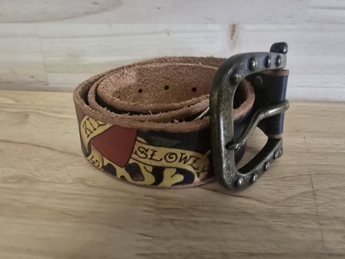Cinturón Ed Hardy Vintage Love Kills Slowly Para Hombre Bordado Hecho a Mano Cuero Y2K - Imagen 2 de 10