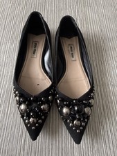 Rare Miu Miu Black Pearls Embellished Pointed Toe Ballet Flats Size 5.5