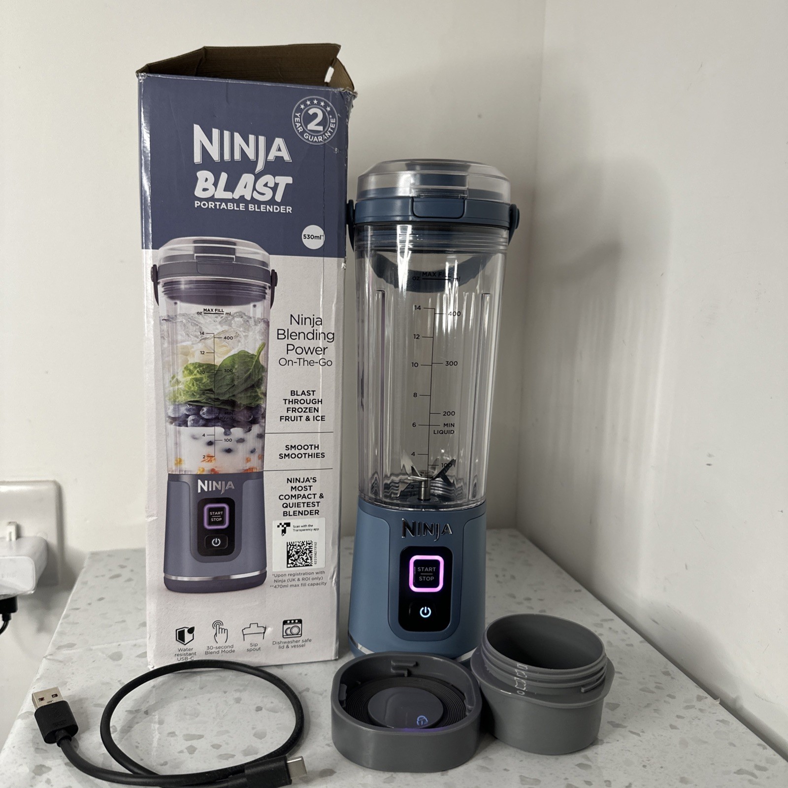 Ninja Blast Portable Blender, 530ml, Leakproof Lid & Sip Spout, Blue  BC151UKNV