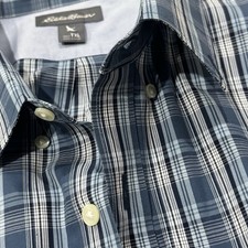 Eddie Bauer Blue Plaid Wrinkle Free Classic Fit Button Front Shirt TXL XL Tall