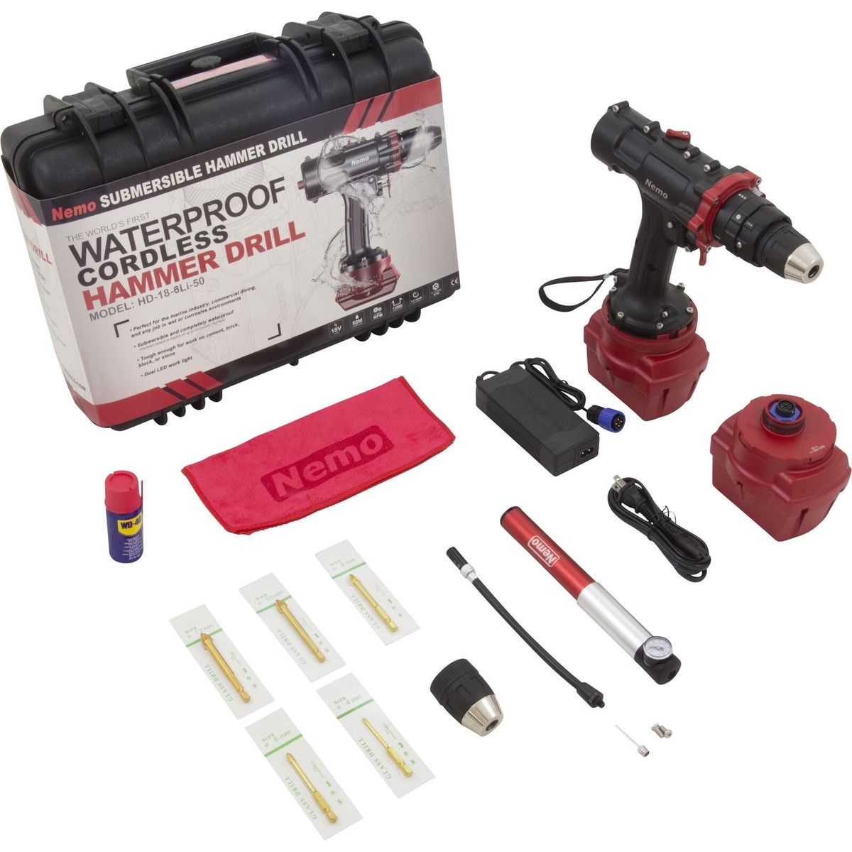 HD-18V-6Li-50 2 Underwater Hammer Drill, Nemo, 164 Foot Depth, 6Ah