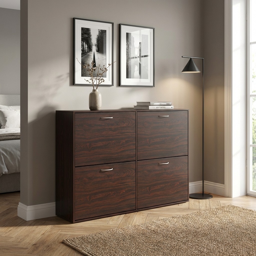 Scarpiera Salvaspazio 4 Ante DecHome: Design Slim Marrone 24 Paia