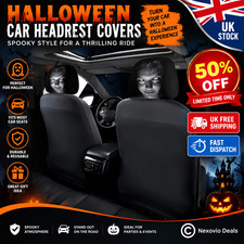 2PCS Halloween Car Headrest Covers Spooky Cartoon Print Car Seat Head Rest Pro