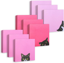 9 Pads Cat Sticky Notes Set 3X3In Pink Self-Stick Note Pads Adhesive Memo Pads