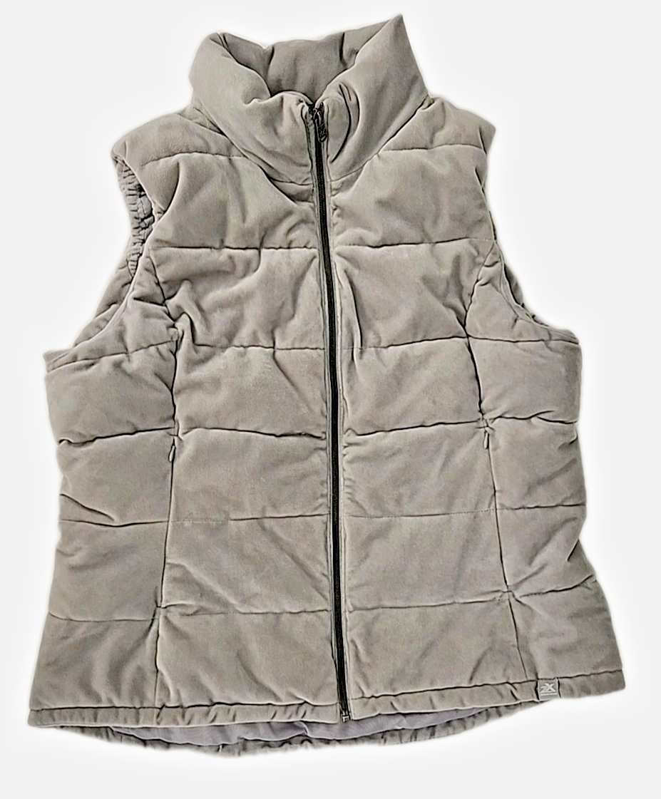 New ZeroXposur Women's XL Velour Puffer Vest Gray Full Zip Tapered Soft! NWOT