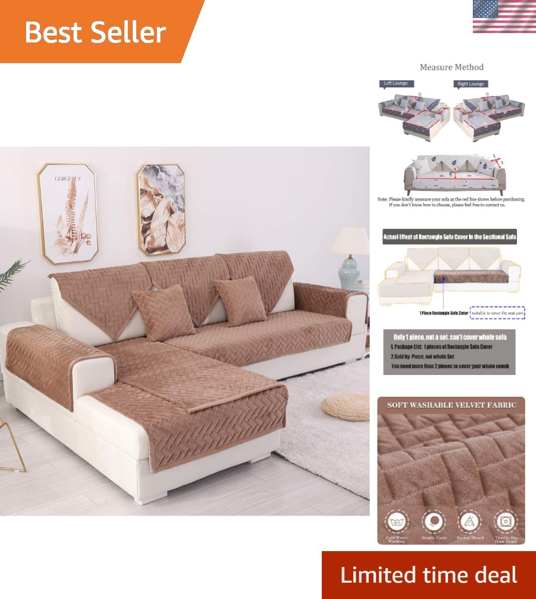 36''x70'' Anti-Slip Velvet Furniture Cover - Stylish and Waterproof for Home Use