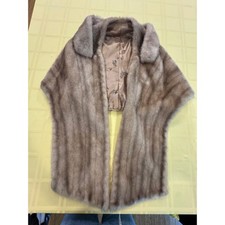 Vintage Regina Glenara Faux Fur Stole Wrap Taupe Brown Satin Lined USA Made