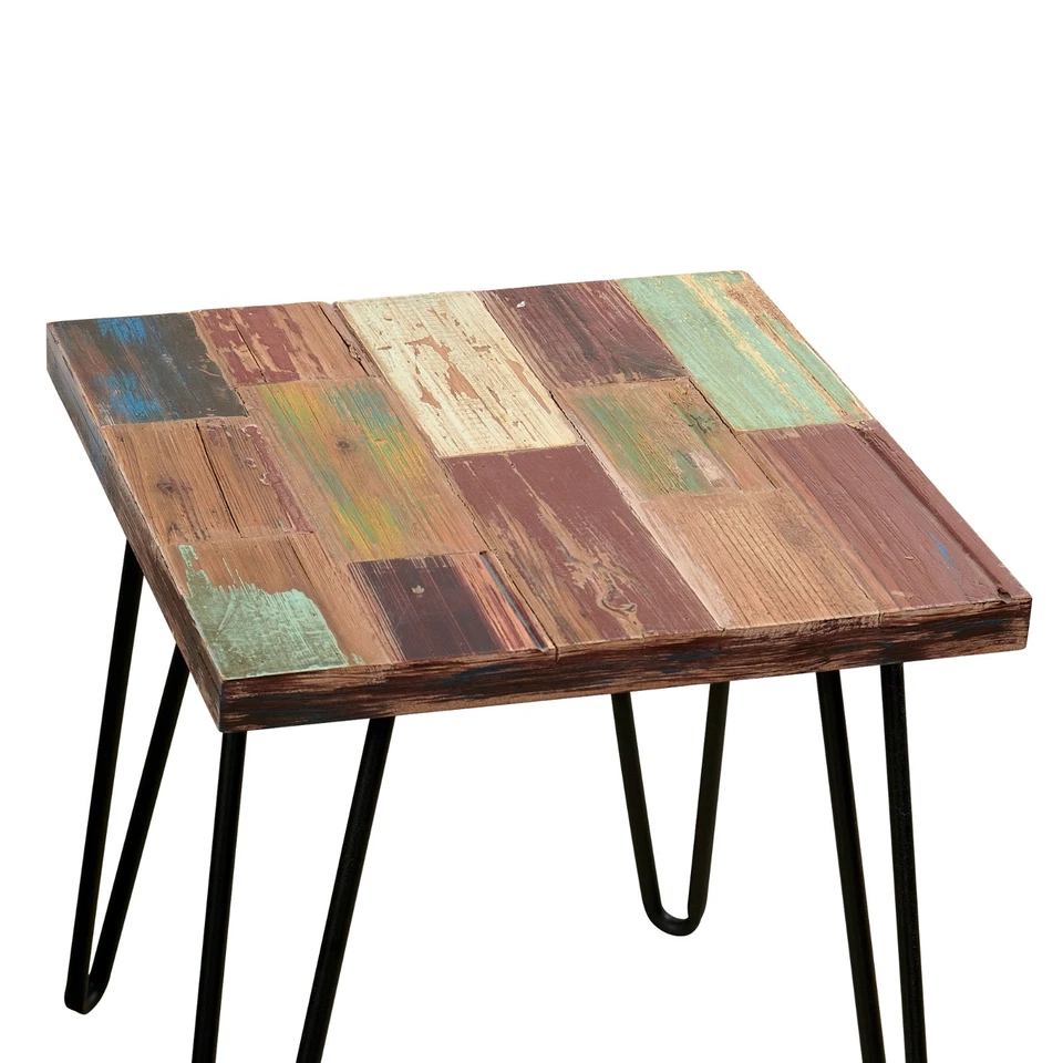 Mesa auxiliar de madera recuperada Greenage con horquilla cuadrada tallada patas mesa auxiliar Foto 3 de 4