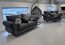 Brand New| Rio Chesterfield Sofa 5 Seater| Black Velvet| Full Back|Extra Cushion
