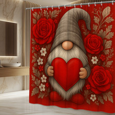 Cute Gnome Shower Curtain with Red Roses and Heart Design