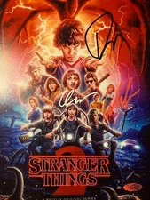 3x SIGNED Stranger Things 8x10 Cast Photo w/COA David Harbour, F. Wolfhard, +1
