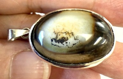 Naturbild Jaspis 925 Sterling Silber Anhänger oval Cabochon erdfarbener Stein
