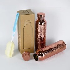 800ML Electroplated Copper Water Bottle Hammered Pattern Stainless Steel Sport