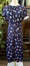 Sz L VINTAGE 60s 70s Fruit Floral Polyester A Lime Flare Short Sleeve Midi Dress