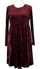Carole Little Women's Velvet Dress Burgundy Ruched Long Sleeve Knee Length Large