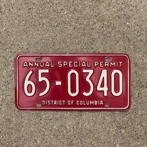 1976 Washington DC Special Permit License Plate Auto Tag 2nd Issue 65 0340