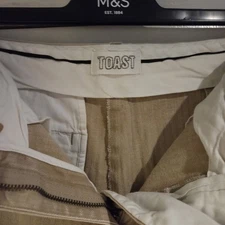 Toast Womens Beige Jeans 100% Cotton Uk Size 12 Straight Leg Zip Fly Pockets
