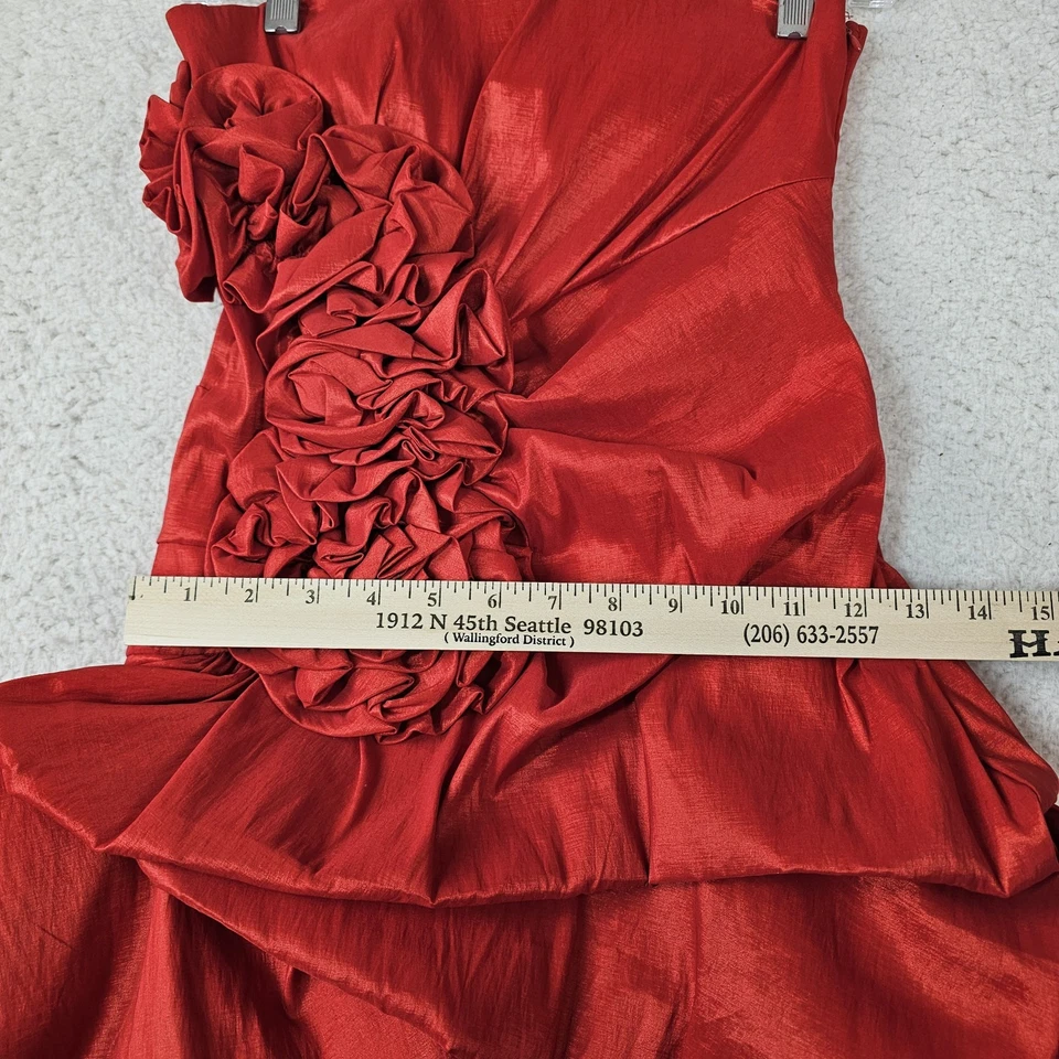 90s Twenty One Bubble Dress Small Red Mini Gunne Sax Floral Strapless Prom Vtg - Image 3 of 4