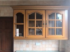Brown Wood Finish 4pc U-Shape Kitchen Unit Set Worktop Wall Glass Doors