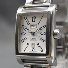 Vintage [N MINT] ORIS Rectangular 7525 Day/Date Silver Dial Men's 30mm AT Watch