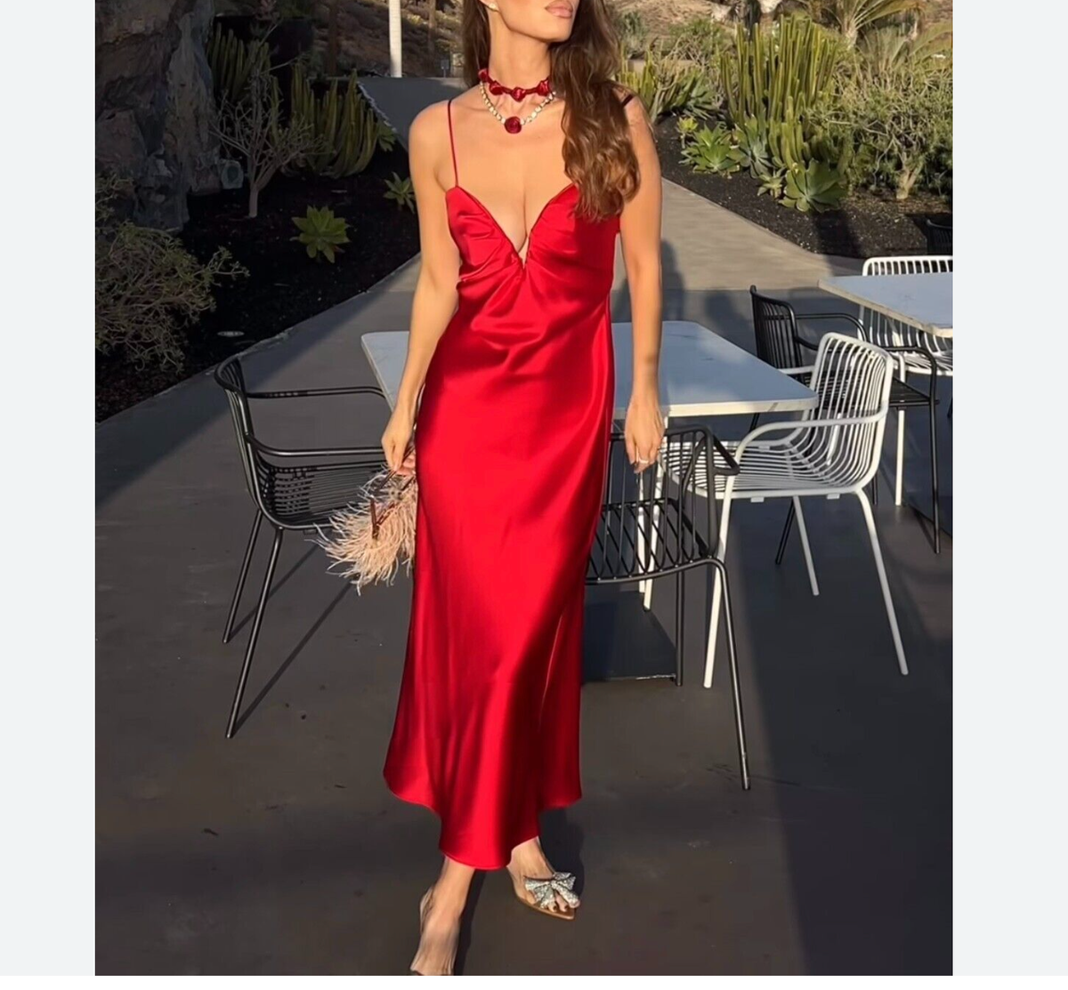 backless red satin dress Ruby Satin Chain Halter Neck Backless Maxi Dress