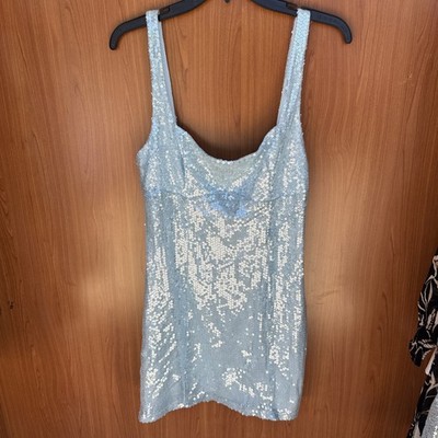 B. Darlin Juniors' Women's Blue Sequins Scoop Neck Sleeveless Dress Size M
