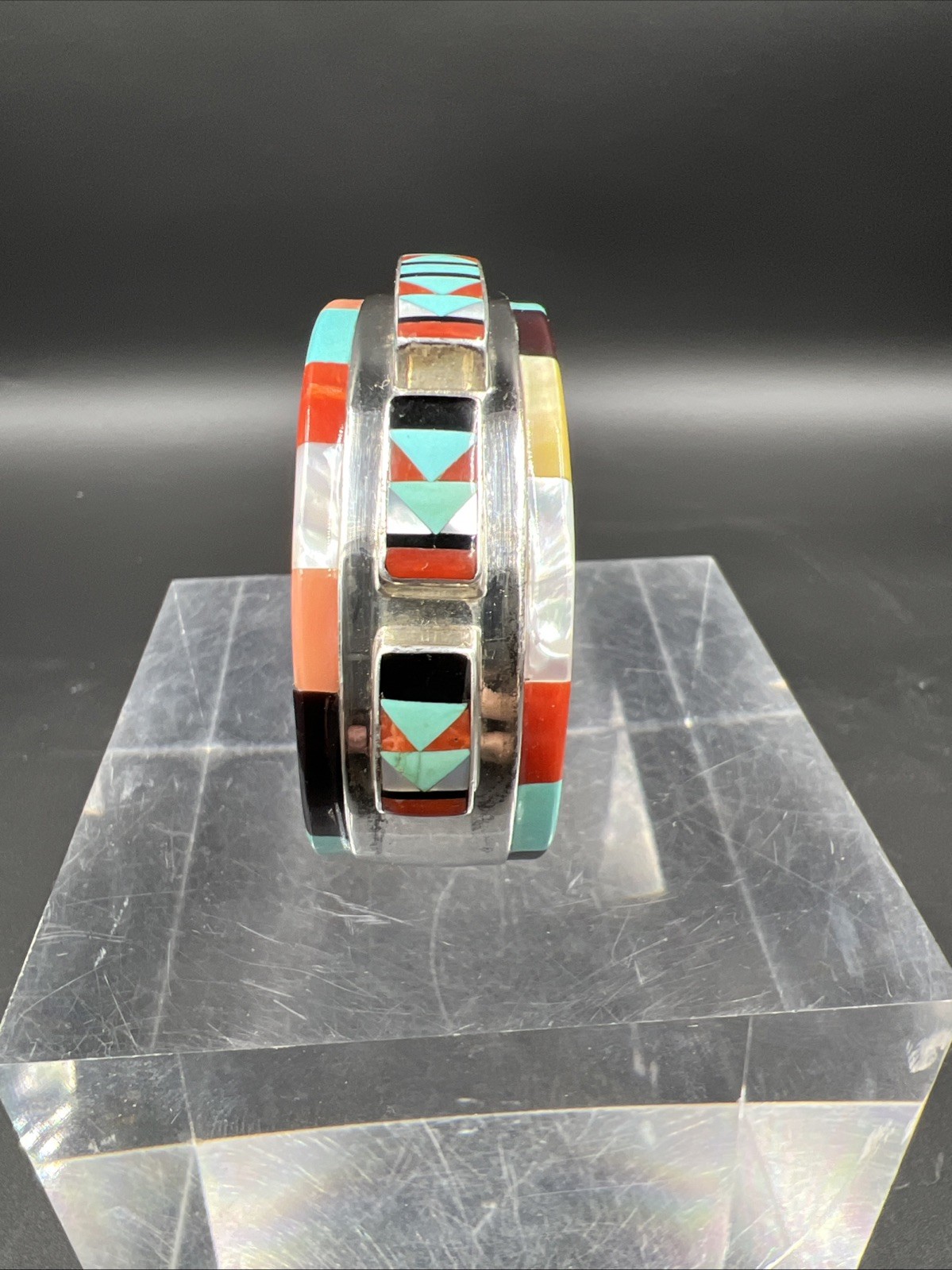 VTG Multi Stone Inlay Bracelet Raised Center Row … - image 3