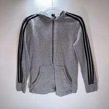 adidas Essentials 3-Stripes Full-Zip Hoodie Men  s Gray Fleece Athletic Size Med