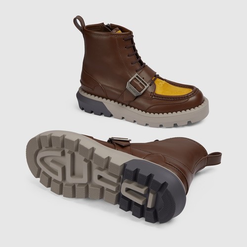 Gucci Men US 9.5 Gg Canvas Leather Brown Lace-Up Ankle Boots Side Zip NIB $1600 - Picture 2 of 16