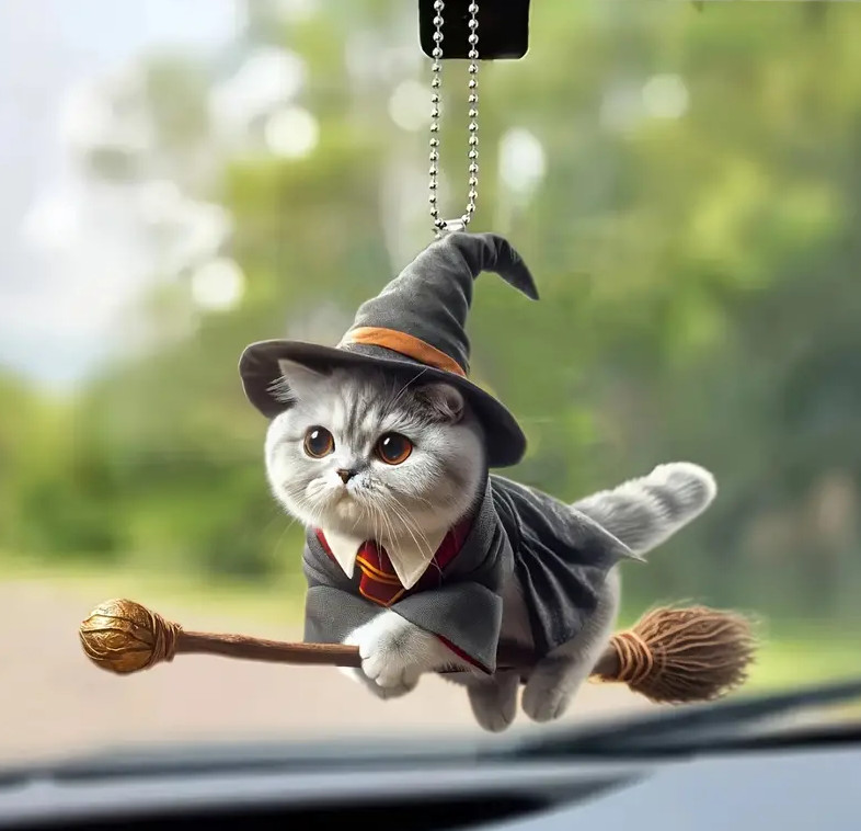 Harry Potter gato árbol de Navidad adorno escoba colgante