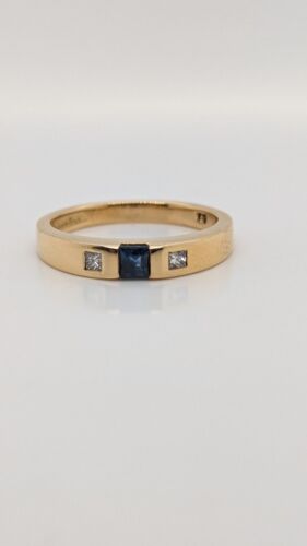 Tiffany & Co.  18k Yellow Gold Blue Sapphire & Diamond Stacking Ring - Size 7 - Picture 1 of 6