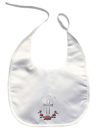 Baby Toddler Christening Baptism White BIB Gold Silver Embroidery Cross Flower - Picture 13 of 14