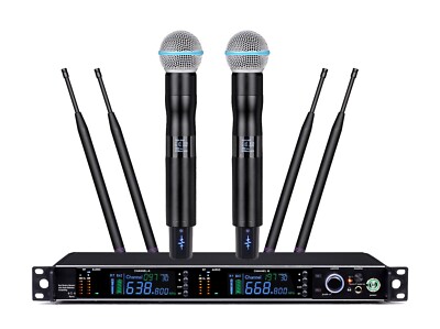 UHF PLL Professional True Diversity Dual Wireless Cordless Microphone mic System
