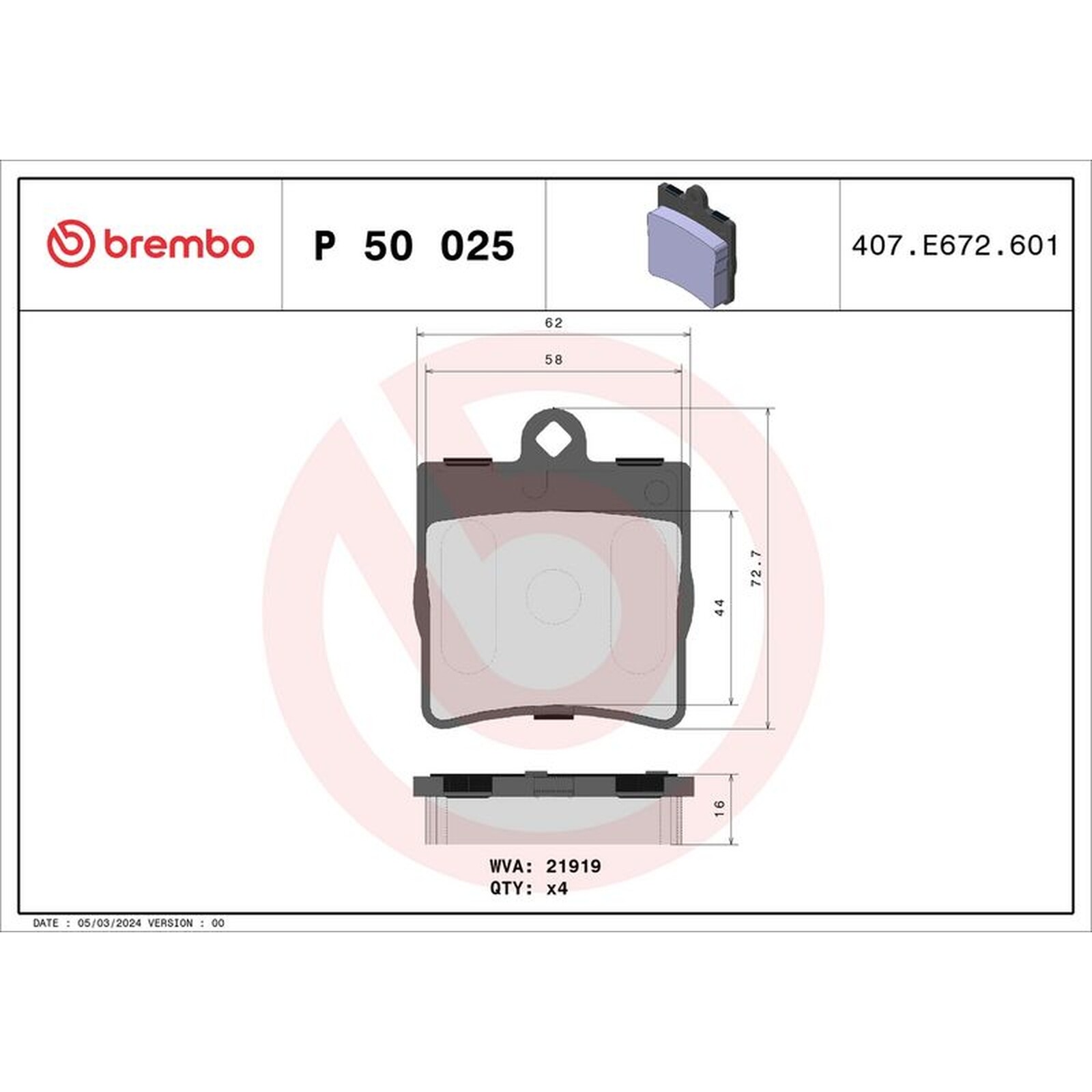 Brembo Rear Brake Pad Set (2 Wheels on 1 Axle) P 50 025 / P50025