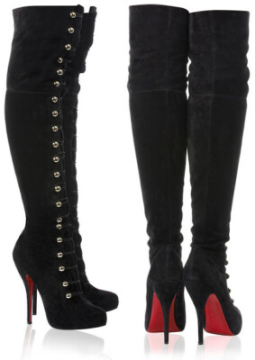 Christian Louboutin Supra Fifre 120 Black/Gold Over-the-Knee Boots, Size  38,UK*4 UK