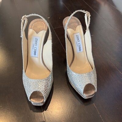 JIMMY CHOO Pumps CROWN Gold Silver Glitter Open-Toe Platform