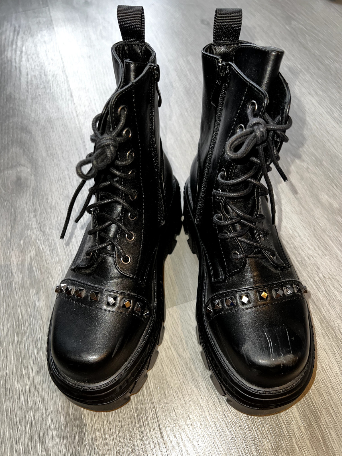 Koi Footwear Black Platform Studs Ankle Boots Womens UK 4 image 2