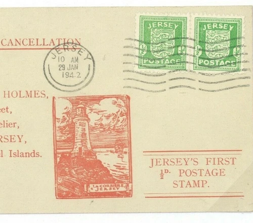 GB FDC Channel Islands JERSEY ARMS 1942 Local KGVI ILLUSTRATED Card 93.13