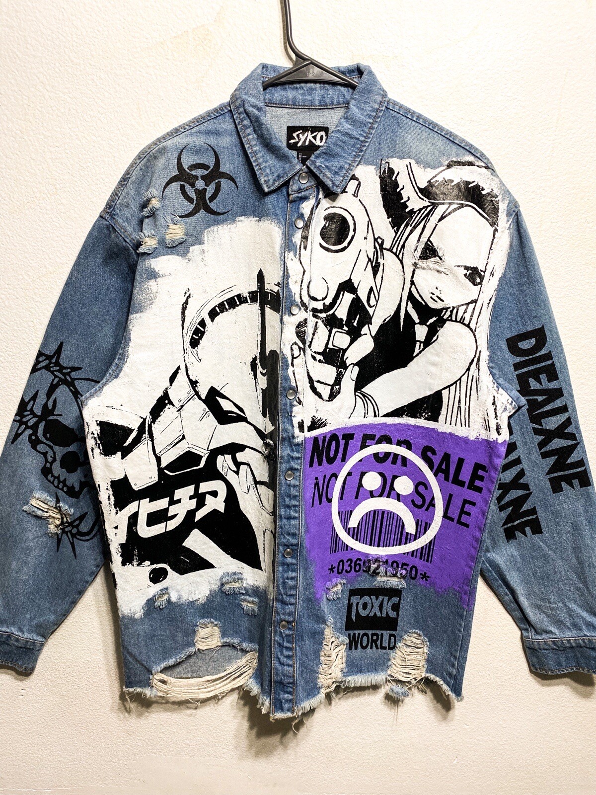 DENIM JACKET ANIME - EVANGELION SOUL EATER YUGIOH CUSTOM 1OF1 - SIZE LARGE