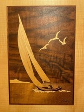 Hudson River Inlay Marquetry Sailing Boat Jeff Nelson original signed wood art
