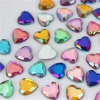 100pcs Iridescent Heart Shaped Flatback AB Rhinestone Charm Beads Jewelry Making
