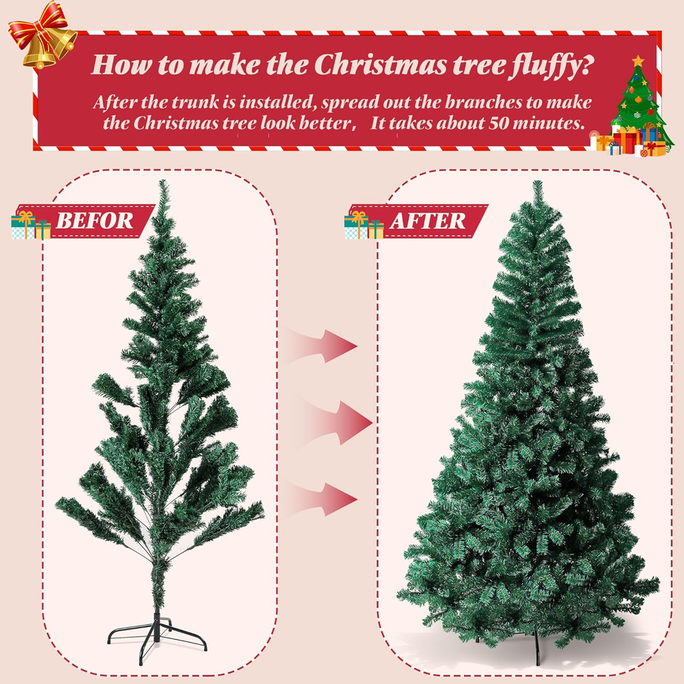 4.5Ft Green Artificial Christmas Tree, Hinged Faux Christmas Tree with