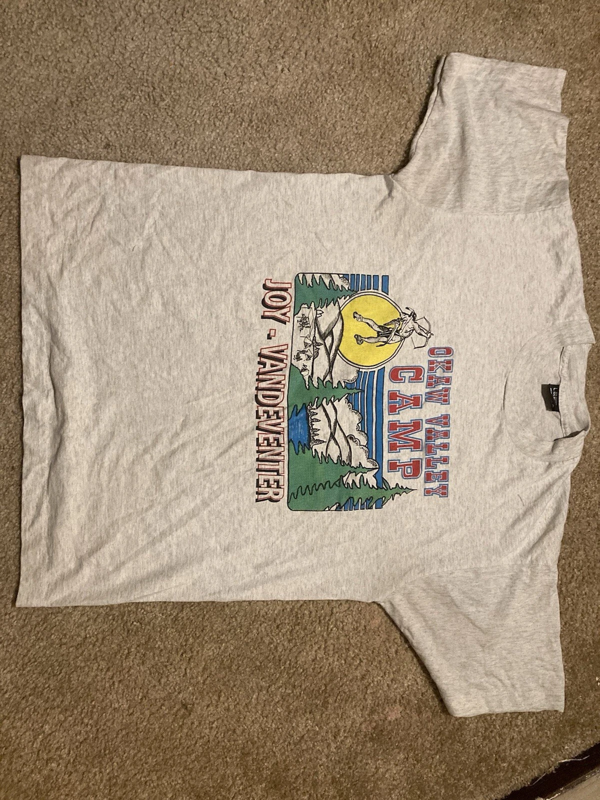 Vintage Men’s Large Screen Stars T-Shirt Gray Okaw Valley Camp Made in USA